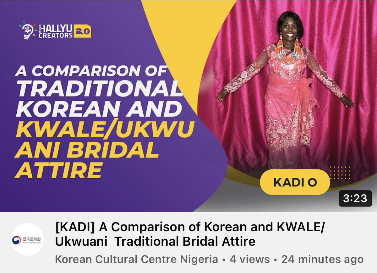 Kadeeshee's tweet photo. My first video as a creator for  the Korean Cultural Centre Nigeria @KCCNigeria_  is out 
UKWUANI /KWALE AND KOREAN TRADITIONAL BRIDAL ATTIRE IS SO BEAUTIFUL, I DECIDED TO SHARE IT WITH EVERYONE
Please check it out 

https://t.co/QizV73i7Wb

#korea #kccn #youtubechannel #kwale https://t.co/oi4sxrElK4