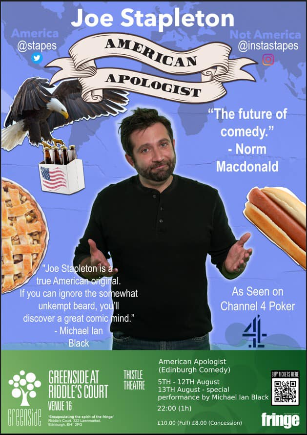 Stapes's tweet photo. Tonight is my VERY FIRST Edinburgh Fringe show (with the hilarious @LizGuterbock helping me kick things off).  If you're attending and you want to have a pre-show drink - we're going to meet at George IV Bar at 8pm!  Spread the word! https://t.co/bs0RsWK73b