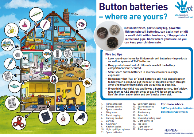 SafeatHomeCIP's tweet photo. #BeButtonBatteryAware follow us for information and tips - Have a button battery hunt in your home today - tell your friends and family - help keep kids safe and don't leave it to chance!
Visit the CAPT Campaign: https://t.co/6XSqRNHmEZ https://t.co/h1QsZews7f