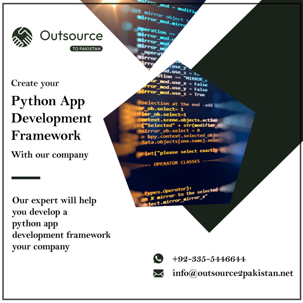 outsource2pak's tweet photo. Create your 𝗣𝘆𝘁𝗵𝗼𝗻 𝗔𝗽𝗽 𝗗𝗲𝘃𝗲𝗹𝗼𝗽𝗺𝗲𝗻𝘁 𝗙𝗿𝗮𝗺𝗲𝘄𝗼𝗿𝗸 with our company

𝐕𝗶𝘀𝗶𝘁 𝘂𝘀: https://t.co/bHUiLAIAb3

#Outsource2Pakistan #O2P #OTP #outsourcing #outsourcingservices #outsourcingsolutions #pythonprogramming #pythondeveloment #pythonframework https://t.co/mc6CotCHAS