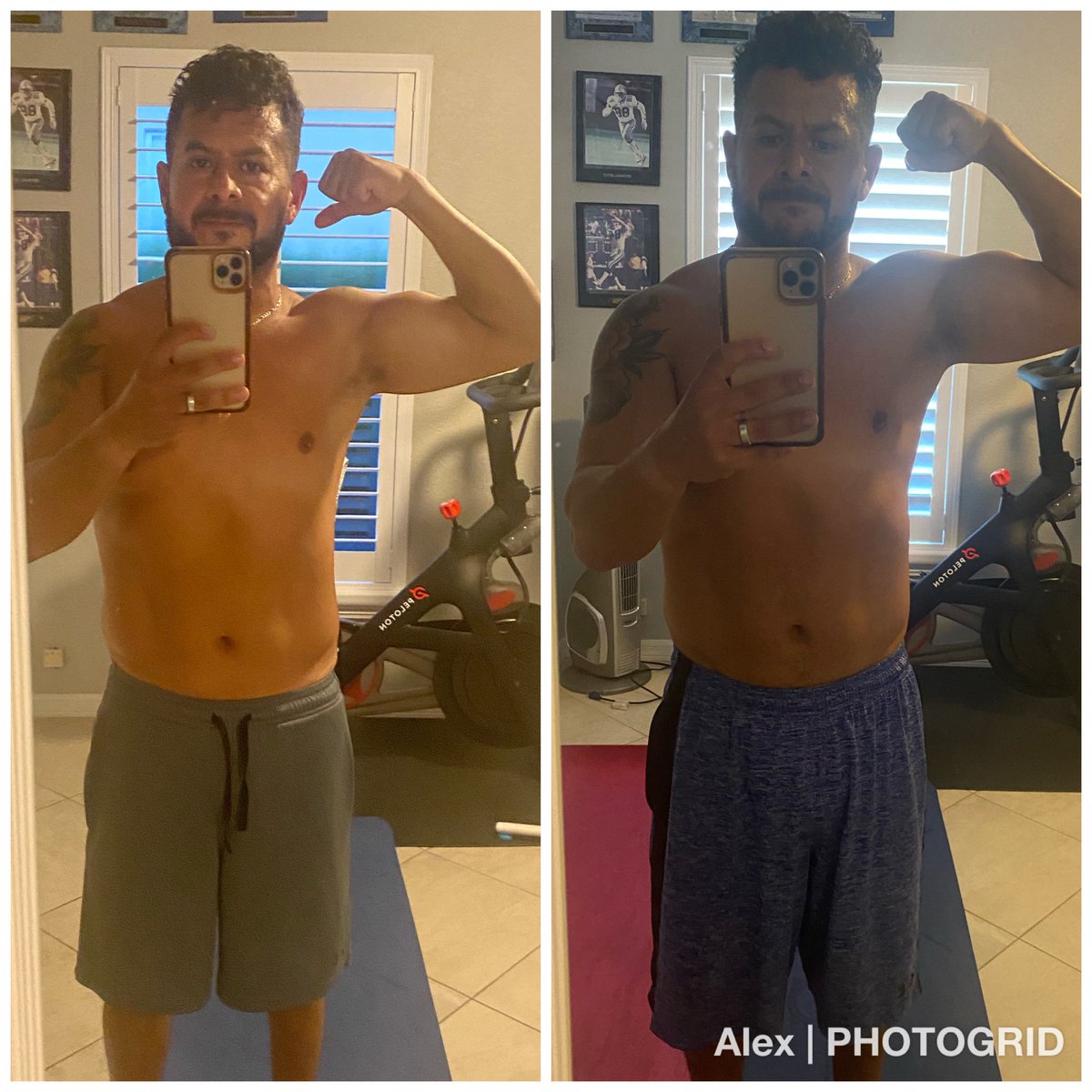 SportsDPT's tweet photo. About a month apart. The one on the left is today. Don’t see much of a difference but I feel good and I know this is best shape I’ve ever been. 54 days away from turning 40 #fitdad #nodadbods #hardworkiseasywork https://t.co/5lLA4Vf51y