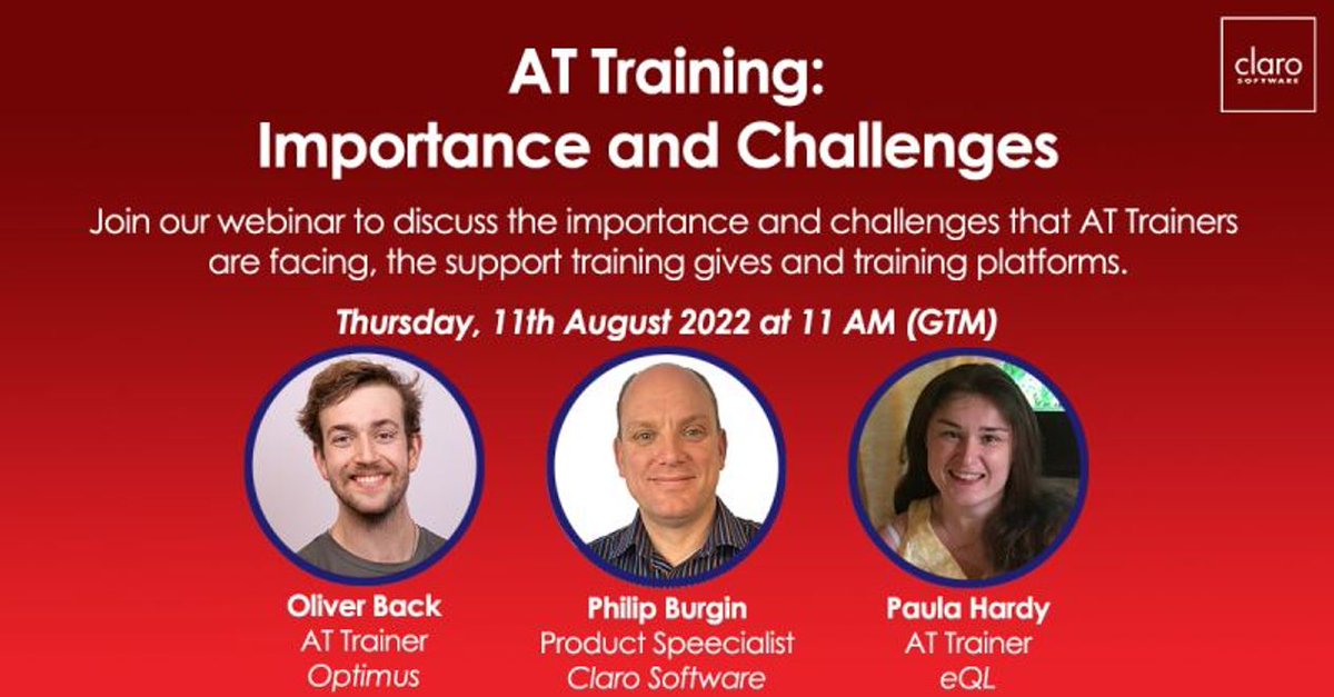 Next week eQL Assistive Technology Trainer, Paula Hardy, will be taking part in @ClaroSoftware's webinar entitled ‘AT Training: Importance and Challenges’. With over a decade of AT training experience, Paula has a wealth of knowledge. Book your space👇
 bit.ly/3J4dV3l