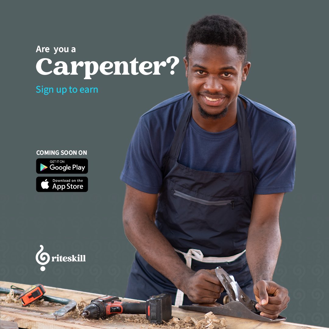 Be the first carpenter to sign up on Riteskill in your area and get new clients directed to you. Coming soon!

Get notified when we launch
forms.gle/NEL3JjsdXHz9ak…

Read more 🔗riteskillapp.com

#riteskill #talents #furniture #carpentry #carpenter #carpentrywork #remotejobs