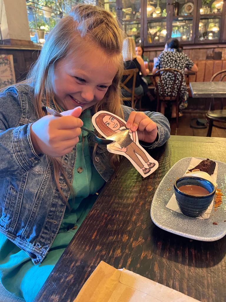 MegJohnson86's tweet photo. @MrsWilliamsSM I forgot to pack you for Abersoch last week sorry, but we hope you enjoyed the peace and quiet whilst we were gone! ☺️ Then yesterday you enjoyed a Nana’s day out with the girls to the cinema. Grace was very kind sharing her chocolate pudding with you! 😃 x https://t.co/BKFqX8pAKG