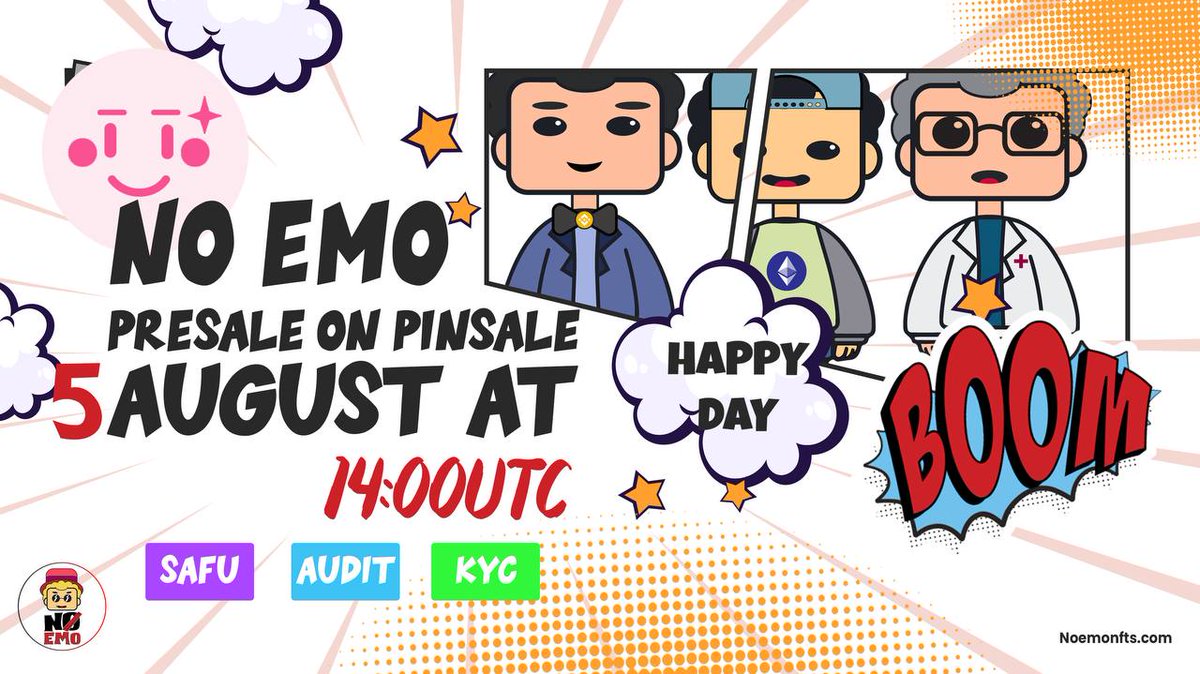 NoEmoNFTs's tweet photo. New Upcoming public presale taking place today at 14:00 UTC with a HC of 100BNB and max 1.5 BNB per wallet. 🕐

https://t.co/BatSMo1Ctf https://t.co/C8pSGsycPX