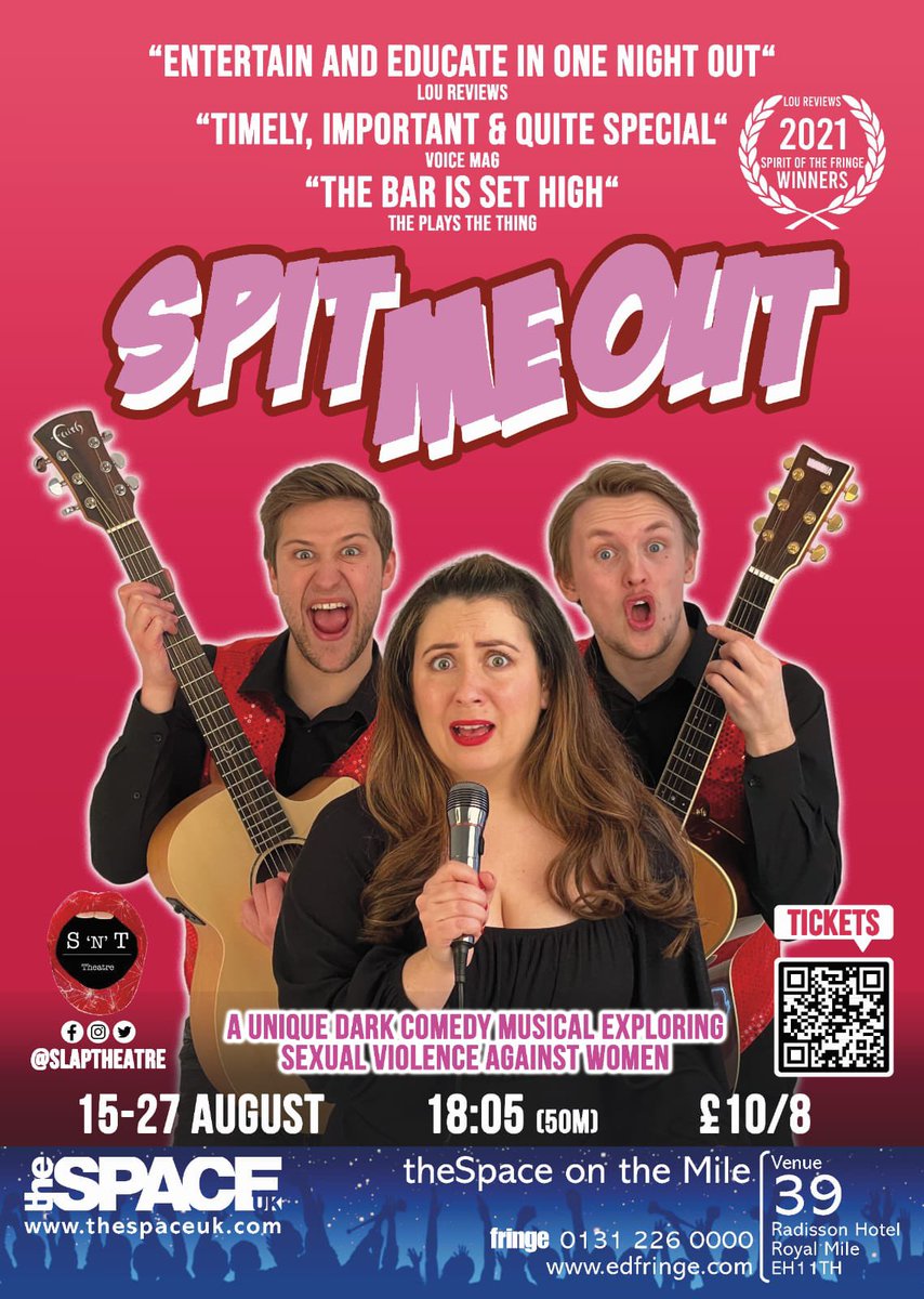 ❗️ OFFICIAL POSTER ❗️ 

The Edinburgh Fringe opens TODAY and we cannot wait to be bringing ‘Spit Me Out’ to audiences in 10 days time from 15th-27th August (18:05) at <a href="/theSpaceUK/">theSpaceUK</a> on the Mile! 

Good luck to all those shows and companies opening today we can’t wait to join you 🌟