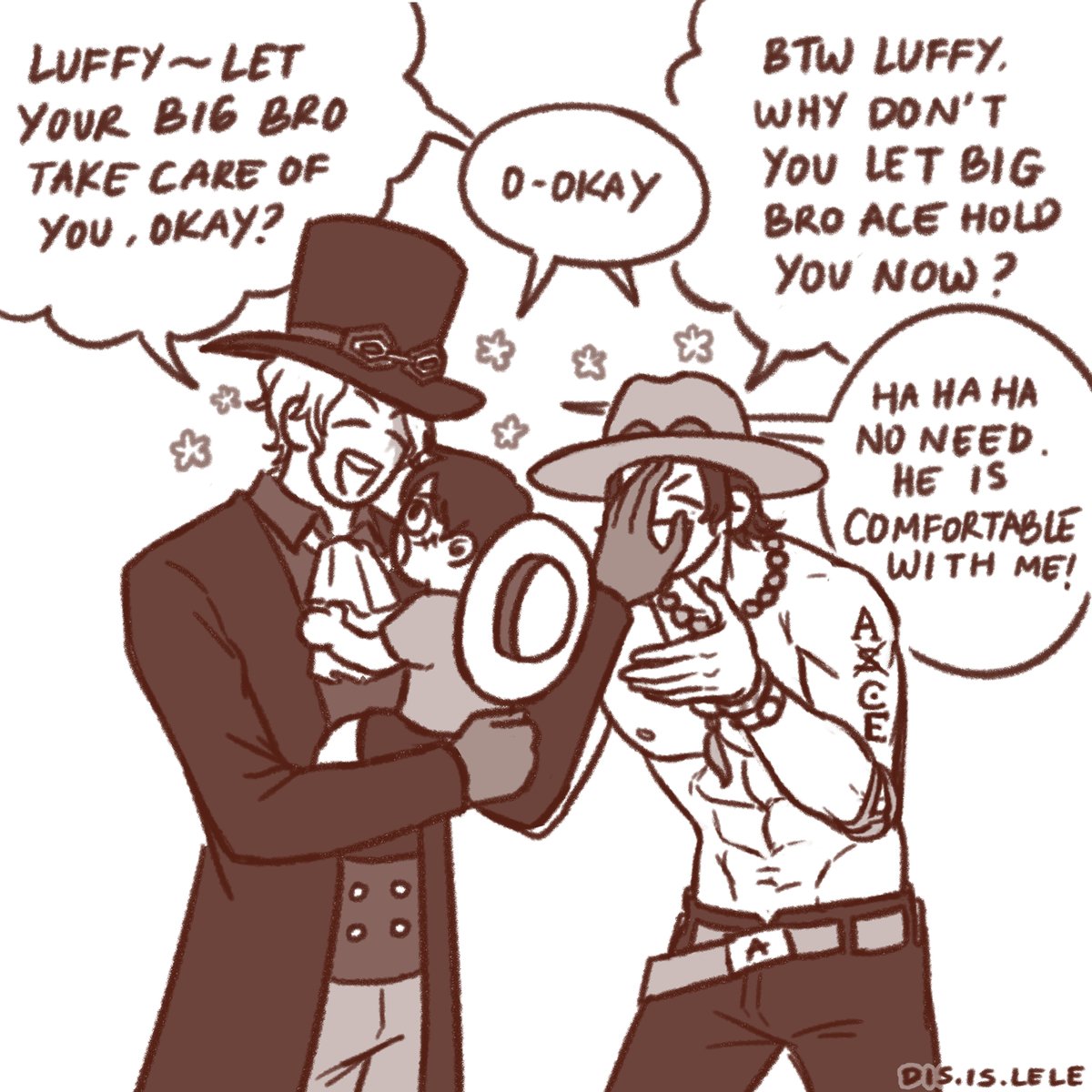 DisIsLeLe's tweet image. Strange Thing Happened! Big Bro Ace & Sabo Meet 7 Years Old Luffy! (1/3)
#ONEPIECE