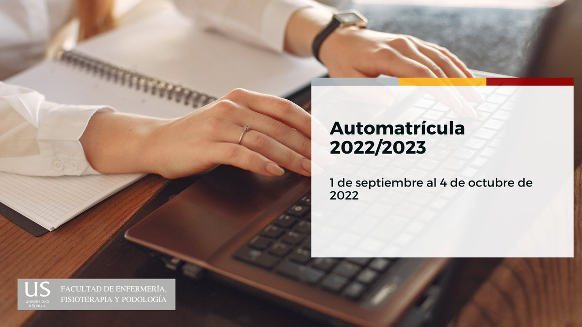 Efp_US's tweet photo. 📢 Plazos de automatrícula 2022/2023 

🗓 Periodo general para estudiantes de grado y master: 1 de septiembre al 4 de octubre de 2022
 
ℹ Más información https://t.co/NynFtbAlX0 https://t.co/agmPlMXSG1