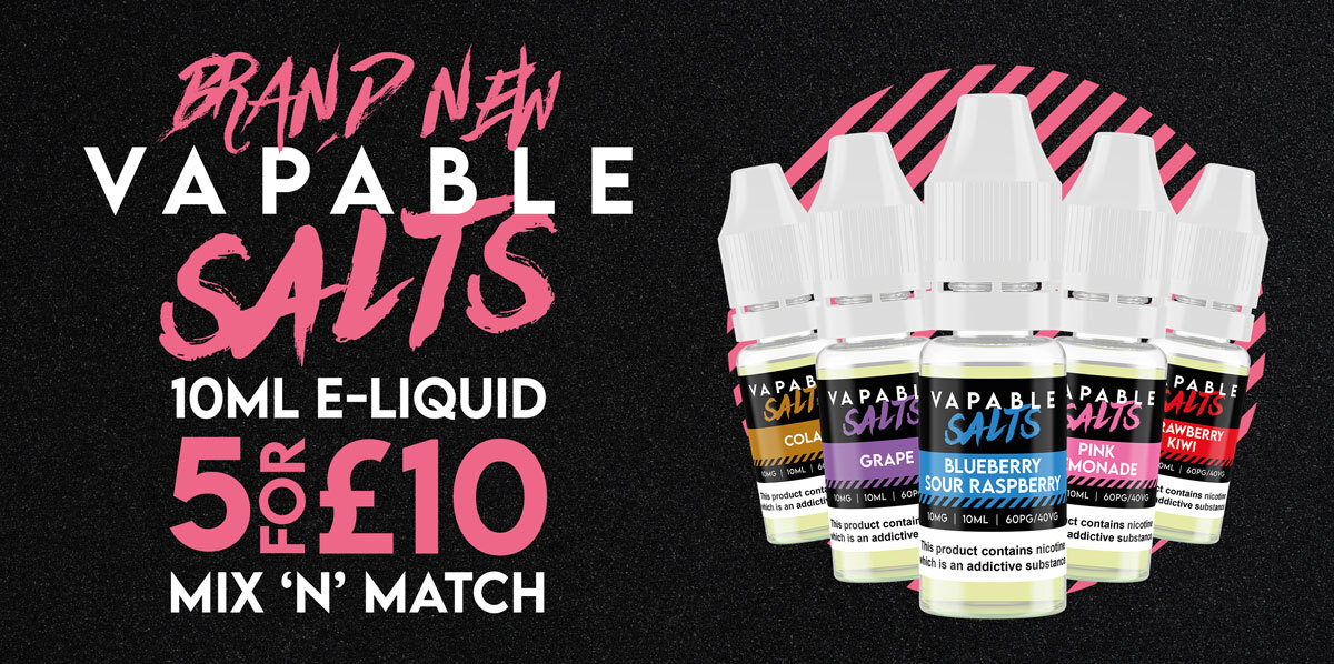 Vapable's tweet image. Vapable 10ml Salts have now landed!

vapable.com/product-tag/va…

Available in our 5 for £10.00 on 10ml Vapable E-liquids in 10mg and 20mg.

10 amazing new flavours have now been added to the Vapable family! Nicotine Salts deliver a potent nicotine hit with less throat hit.

#vape