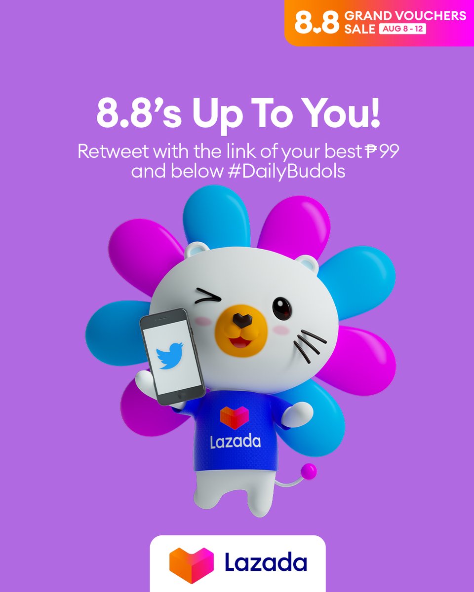 LazadaPH's tweet photo. Want vouchers? 🤗

Retweet niyo lang ‘to with #LazadaPH88 and the link ng best  ₱99 and below #DailyBudols niyo! 👇

SHOP HERE:
🛒https://t.co/BLi4mH3S8H

#LazadaPH88 #LazadaGrandVouchersSale #LazadaPH https://t.co/jRyHLvDQyb