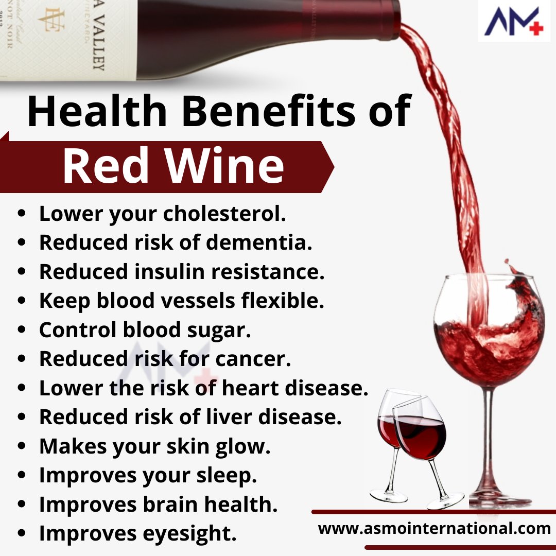 ASMOINTERNATIONAL on Twitter: "Health Benefits Of Red Wine. . https://t.co/9yLJI3KuIt . #healthbenefitsofredwine #redwine #redwinelover #redwinebenefits #cholesterol #dementia #insulinresistance #bloodvessels #cancer #heartdisease ...