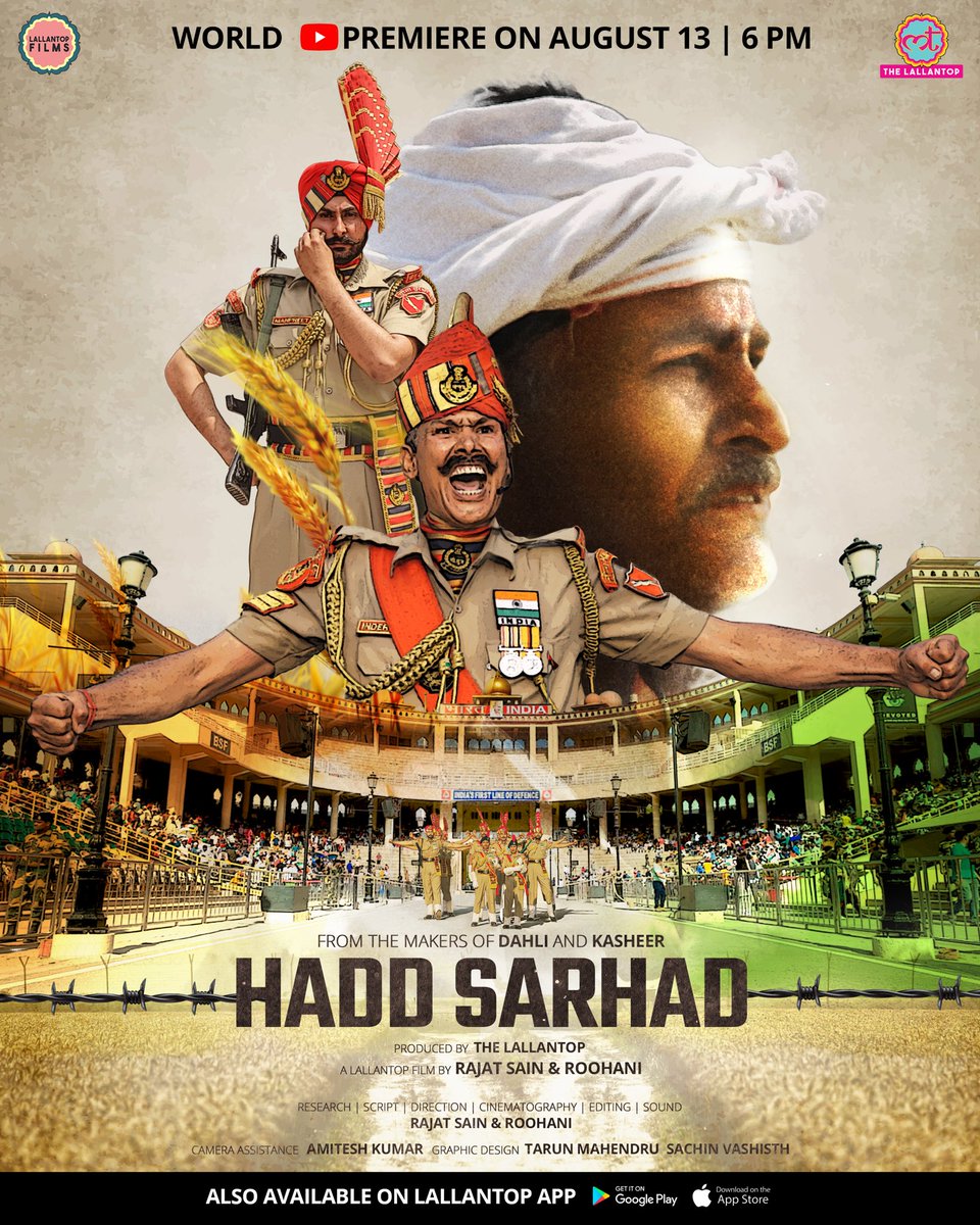 roohanibhatia's tweet photo. Presenting the first Official Poster of my one of the most ambitious film projects. 

Come join us on an exclusive World YouTube Premiere of “Hadd Sarhad” on 13th August, 2022. 

A film by @SainRajat &amp; Roohani

#haddsarhad #lallantopfilms #rajatsainroohani https://t.co/R8swHPULuC