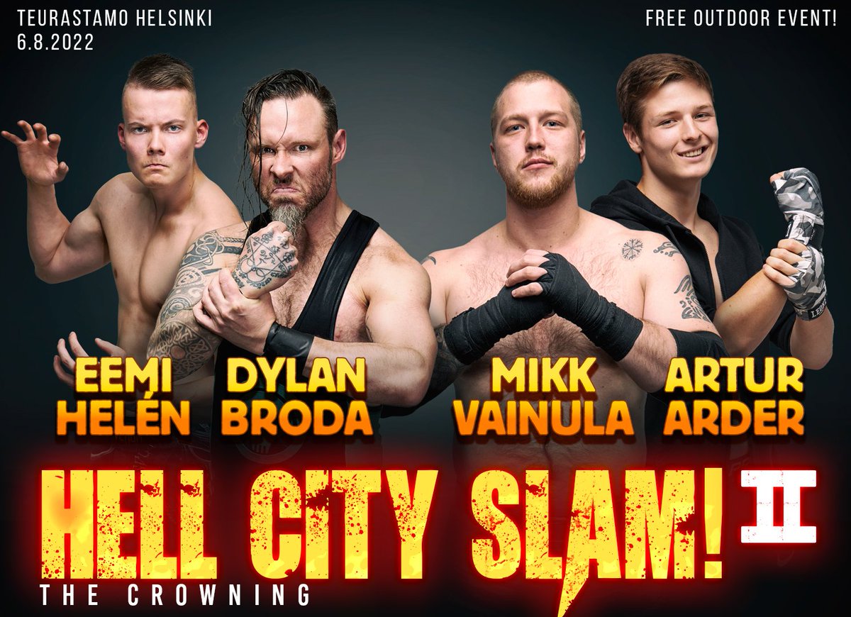 This coming Sat, Aug. 6 at Teurastamo Helsinki, The team of Finland's Eemi Helen and Canada's @TheBreakerBroda face off against the Estonian duo of Mikk Vainula and debuting newcomer Artur Arder at Hell City SLAM! - The Crowning, starting at 17:30 FREE for the whole family! https://t.co/HSk8HZYOaL