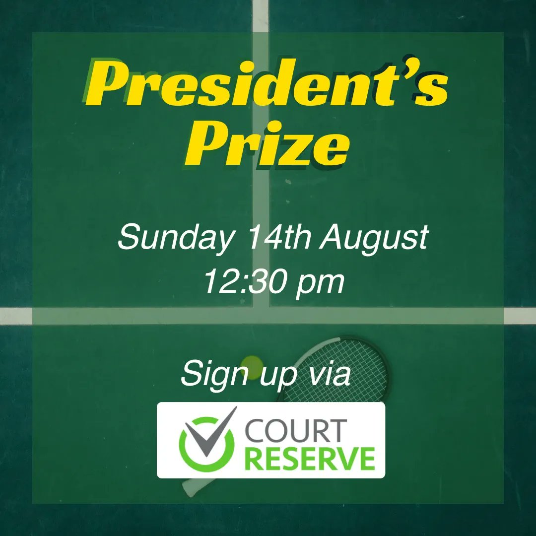 BectiveTennis's tweet photo. Our annual President's Prize takes place on Sunday 14th August, starting at 12:30pm. Prize giving & BBQ to follow tennis. Open to all members. Sign up via the CourtReserve app - be warned, places are filling up fast!
#Bective101 #HitTheCourts #AllHailThePrez https://t.co/AELYjGqpXo