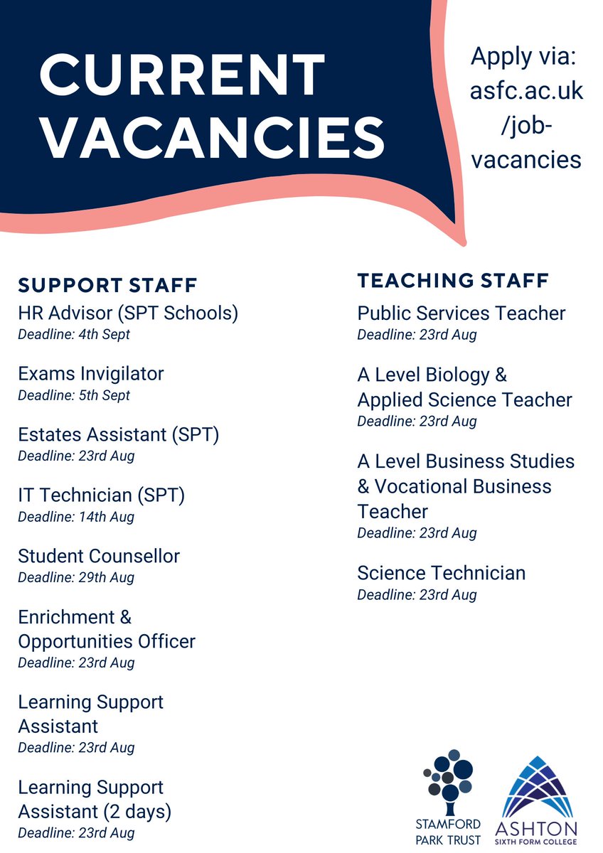 We have a variety of job opportunities to join our #Outstanding team! To find out more about these roles and to apply, visit asfc.ac.uk/job-vacancies