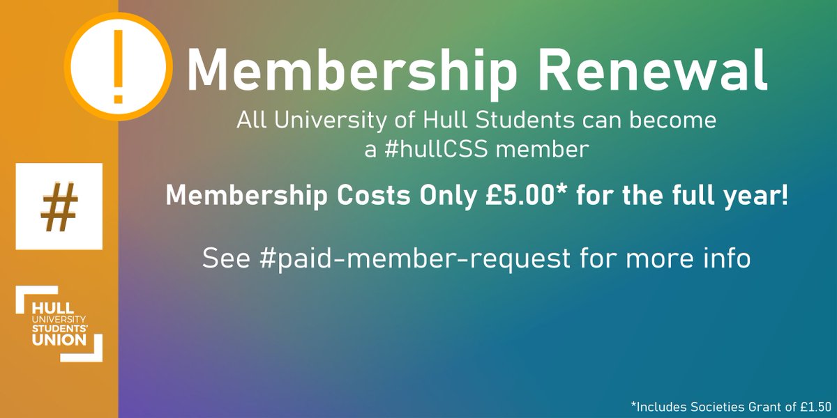 hull_CSS's tweet image. The new academic year is upon us and with it, a new season for your #hullCSS Membership!
If you would like to become a paid member, please see the Paid Member Request channel on our Discord.