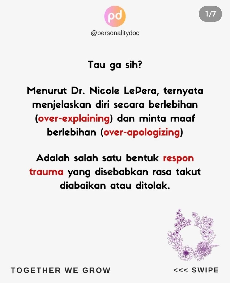personalitydoc_'s tweet photo. Over-explaining and over-apologizing π₯Ί Klik link di bawah utk slide lengkapnya ππ»
https://t.co/05S6s98eZZ
#Mentalhealth #trauma #Healing #healingjourney #selfhelp #kesehatanmental #sehatmental #psikologi #psikologis #pengembangandiri #riliv #pijarpsikologi https://t.co/b1n8isRcts