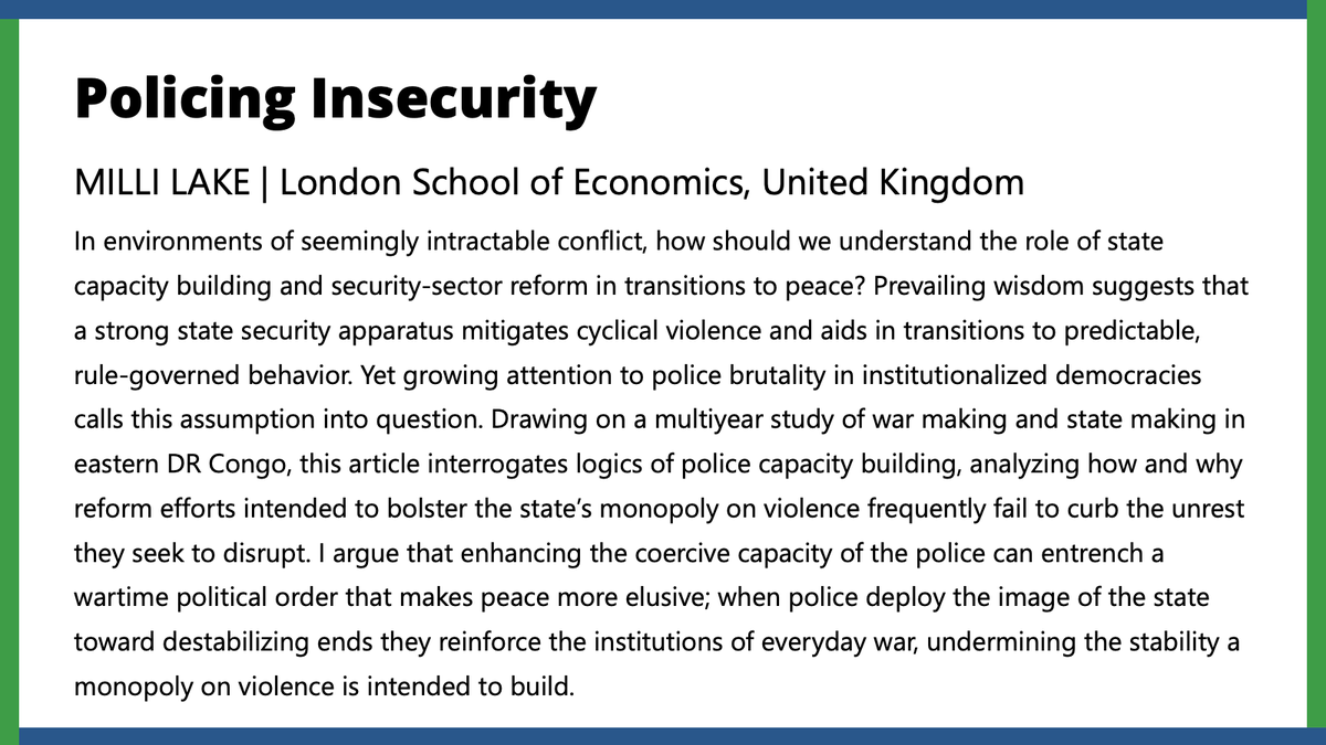 Strengthening the police to create peace? Not so fast; @MilliLake argues increasing coercive police power undermines peace. #APSRNewIssue #OpenAccess #PoliSciResearch ow.ly/2gy550K7NSe