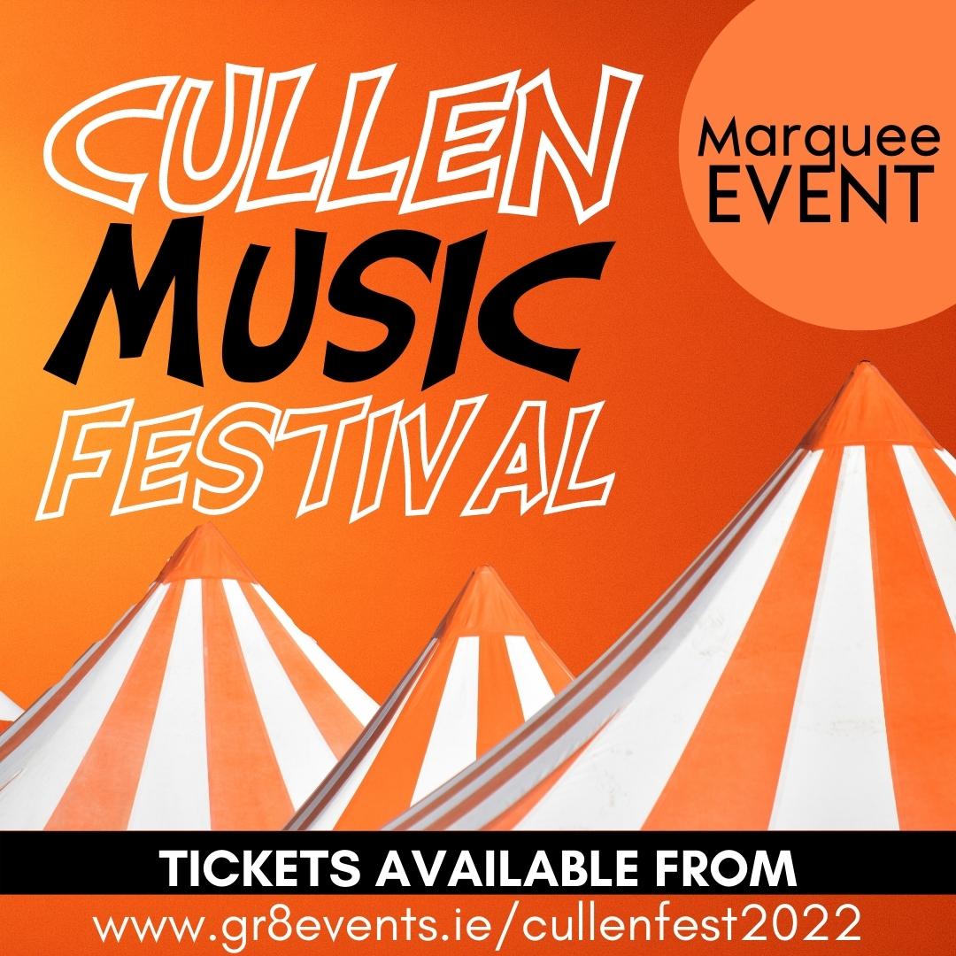 Tomorrow SATURDAY 6th AUGUST - Ashling Park, Cullen, Co.Tipperary

🔸 Robert Bradshaw 6:30PM
🔸Freefall 8:00PM
🔸The Kilkennys on stage 10:00PM
🔸DJ Davey 11:45PM

🔶Fully Licensed Bar

Tickets €15 available from gr8events.ie/cullenfest2022