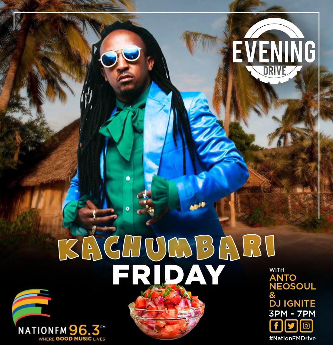 Its friday!!! And we are excited to bring you another exciting round great music and great conversations, 3 to 7pm!!! Join @antoneosoul and @deejayignyte on the Kachumbari Friday. #NationFmDrive #KachumbariFriday