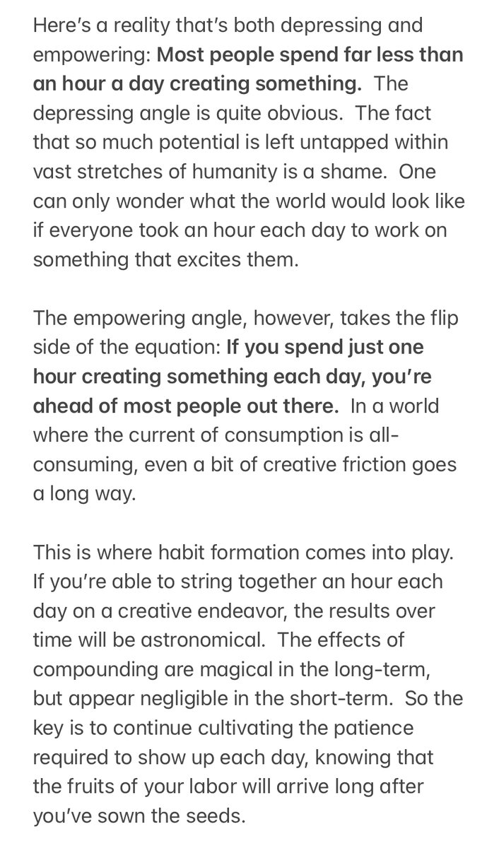 moretothat's tweet photo. If you spend just one hour creating something each day, you’re ahead of most people out there. https://t.co/xNKExsOw04