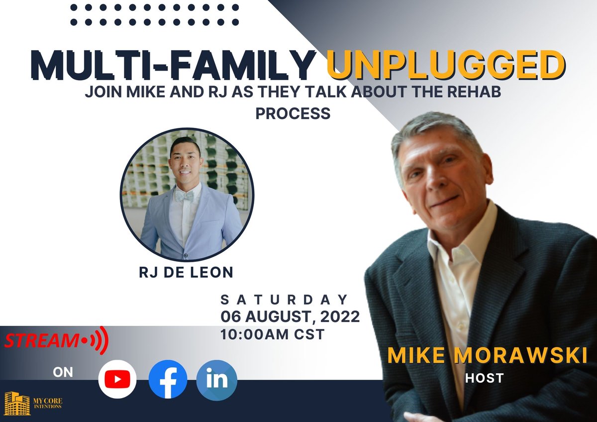 CoreIntentions's tweet photo. Multi-Family Unplugged - Join Mike and RJ De Leon as they talk about "The Rehab Process."
Live this Saturday at 10 AM, CST.
#multifamilyunplugged #propertymanagementbootcamp #multifamilysummit #mycoreintentions https://t.co/hkUdn9yxxi