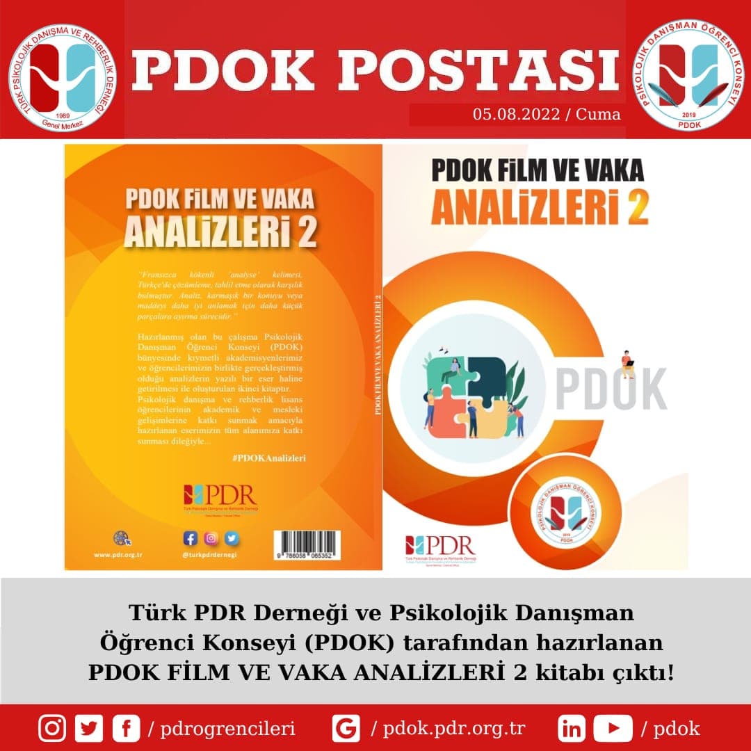 Türk PDR Derneği ve Psikolojik Danışman Öğrenci Konseyi (PDOK) olarak çıkardığımız PDOK Film ve Vaka Analizleri Kitabı'mızın ikincisi çıktı!🙌🏻
KEYİFLİ OKUMALAR 🌸