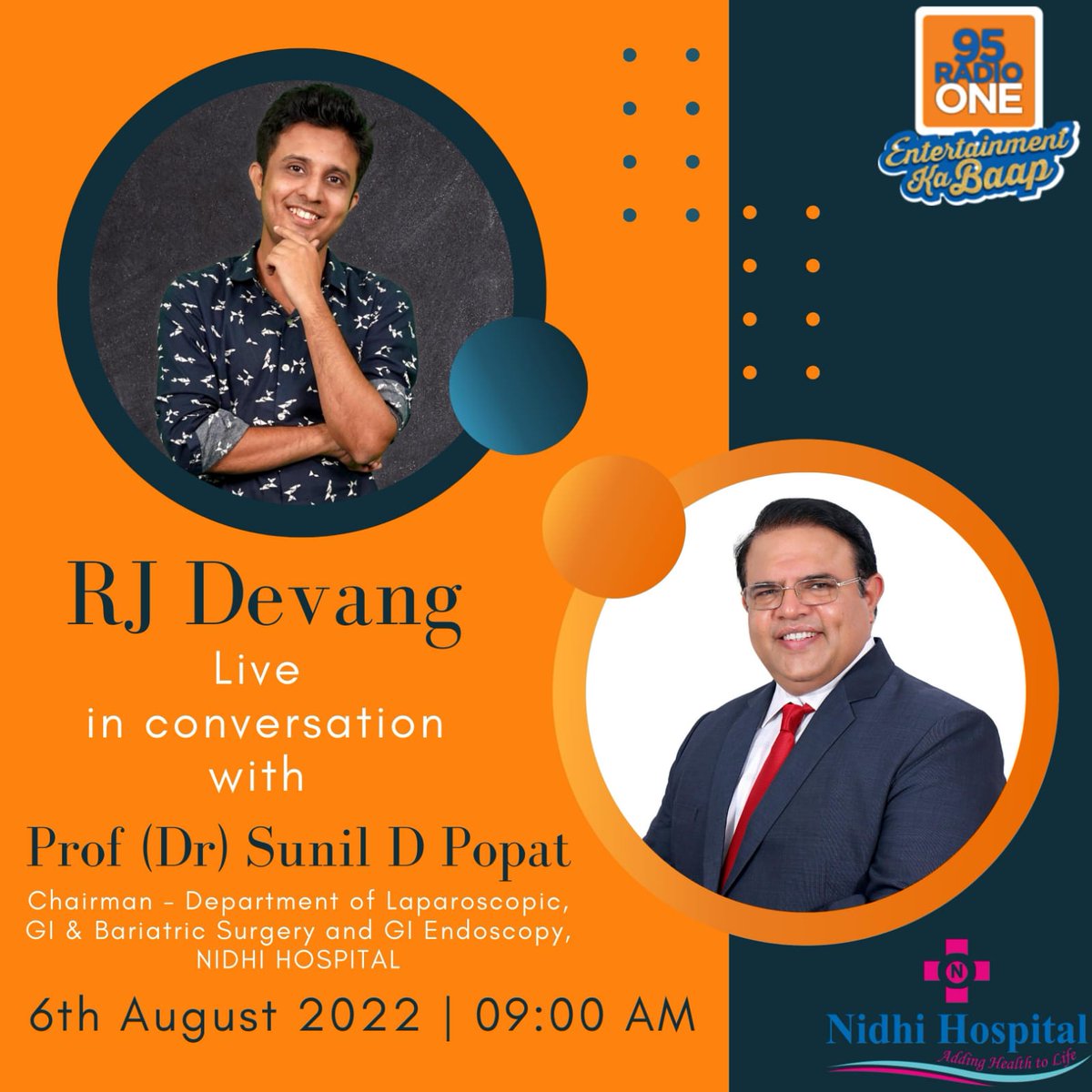 Stay tuned tomorrow!!
Because our respected Dr. Sunil D Popat has been invited to live with RJ Devang.
Date: 6th August 2022
Timing: 09:00-10:00 AM

#NidhiHospital #DrSunilPopat #RJDevang #BestHospitalInGujarat #Hospital #HealthCare #NABHHospital #Navrangpura #Ahmedabad #Gujarat
