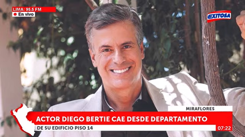 exitosape's tweet photo. 🚨 #LOULTIMO | A los 54 años, el actor Diego Bertie falleció luego de caer del piso 14 de su edificio en Miraflores, confirma el Hospital Casimiro Ulloa

📻 95.5 FM
📺 6.1 señal digital abierta
📡Movistar: 774 HD - 552 SD https://t.co/zH8T2QkOAT