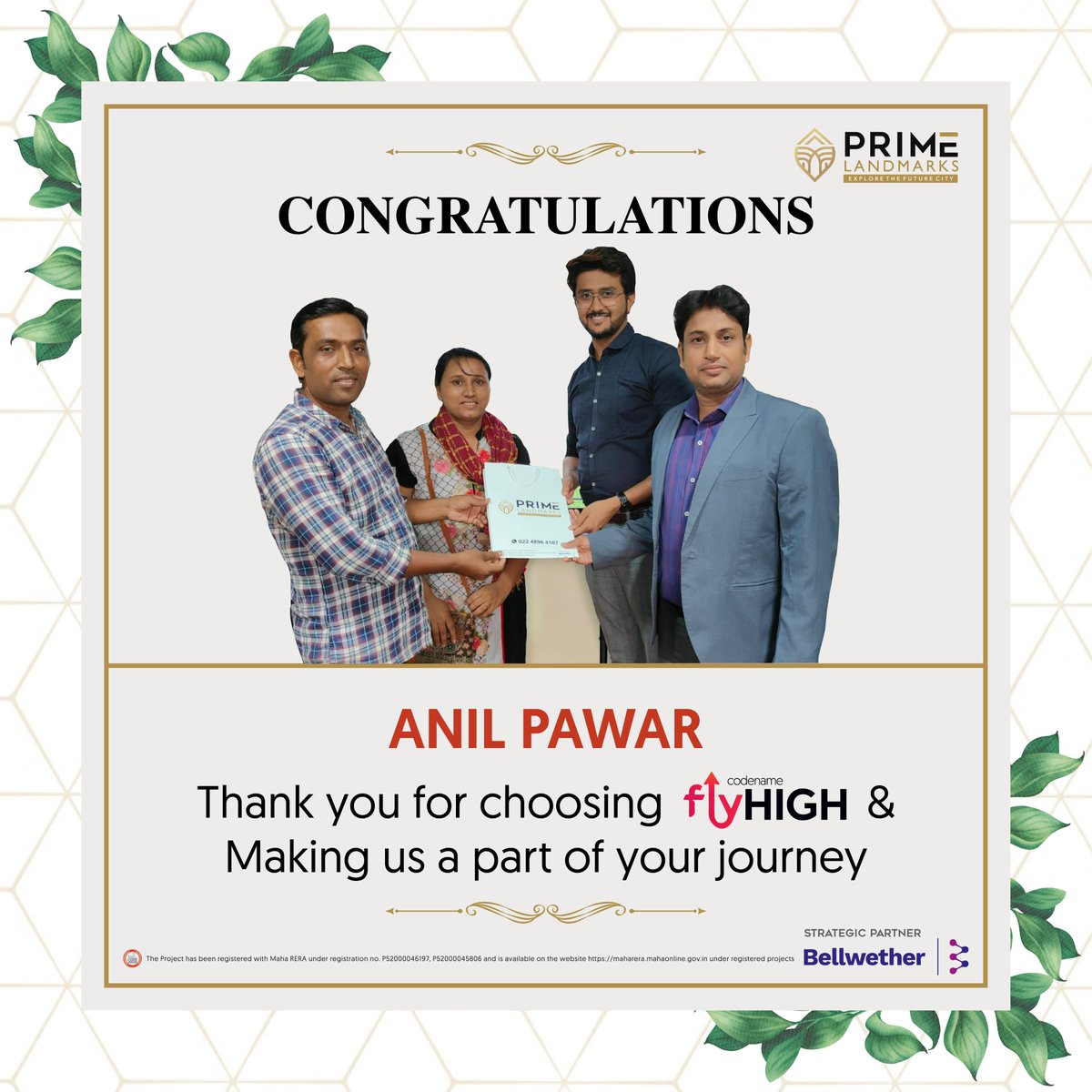 Prime_Landmarks's tweet photo. #Congratulations! #ThankYou for choosing #CodenameFlyHigh by #PrimeLandmarks and giving us the privilege to be a part of your #Experience, Mr. Anil Pawar. At #PushpakNagar-#Santacruz2.0, we look forward to providing you with the #Comfortable living experience you deserve. https://t.co/WnFJkhICla