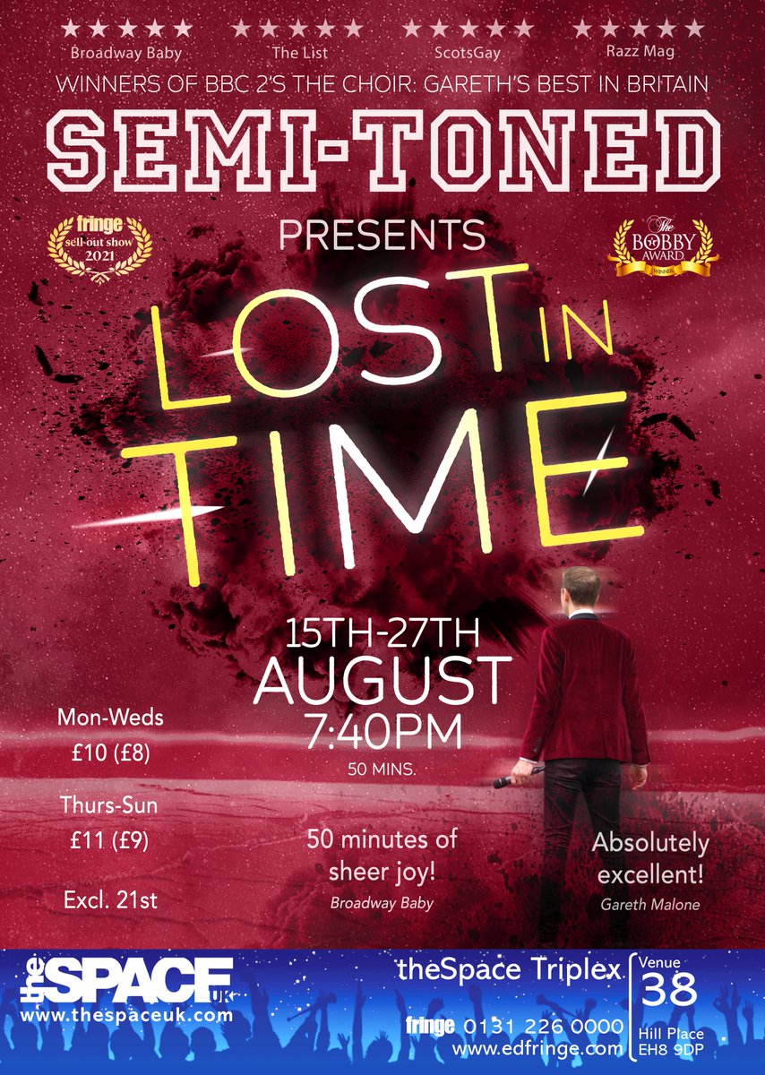 Semi-Toned want to attempt the impossible: Time Travel! Watch as the boys wow with their witty and energetic style whilst aiming to become the first a-cappella group to time travel. Strap in to your DeLoreans, switch on your flux capacitors, and enjoy the ride! 

#tweetthemedia