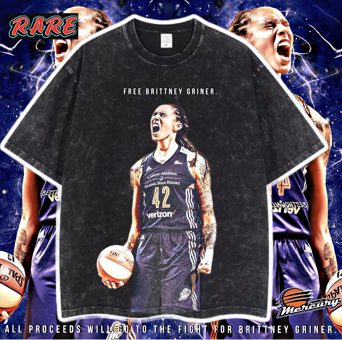 BILLIONS_TV's tweet photo. RARE🚨RELEASE🚨FRIDAY
“FREE BRITTNEY GRINER TEE”
As we all know #BrittneyGriner was sentenced to 9 years in a Russian prison.. Today in the #RAREWorld we acknowledge the unfairness and we our doing our part to show our support.
#FreeBrittneyGriner https://t.co/q6YfSGy2z2