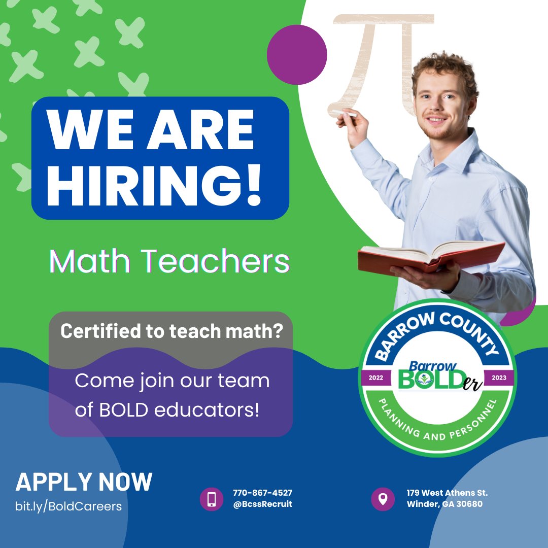 Come be BARROW BOLD and implement high-quality, student-centered instructional approaches that facilitate continuous progress of students toward course, subject area, and grade level objectives. View detailed descriptions at bit.ly/BoldCareers