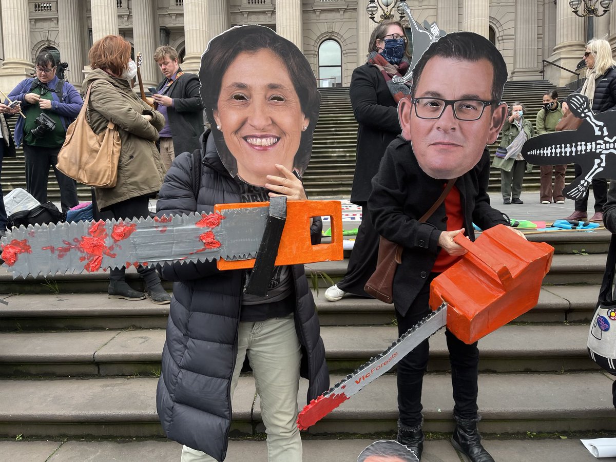 I guess Dan Andrews and ‘environment minister’ <a href="/LilyDAmbrosioMP/">Lily D'Ambrosio MP</a> would say they don’t hold a chain saw but they use tax payers’money to fund VicForests to destroy our native forests and turn them into paper and cardboard #LoggingisCriminal in a #ClimateEmergency
