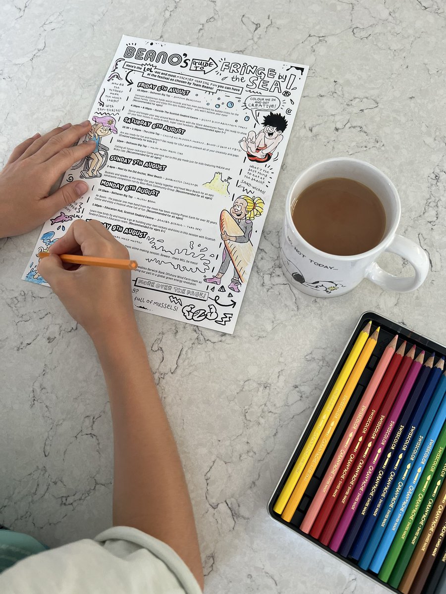 fringebythesea2's tweet photo. Team Beano have printed a guide to #fbts22 with all their top tips on shows to catch, their LOL-est seaside jokes and stuff to colour in and draw. Pick up a copy from the Box Office. There’s mischief and mayhem with @BeanoOfficial tomorrow 10.30 &amp; 1.30 https://t.co/gDoMs0zbMP https://t.co/vpUXY6Ac0g
