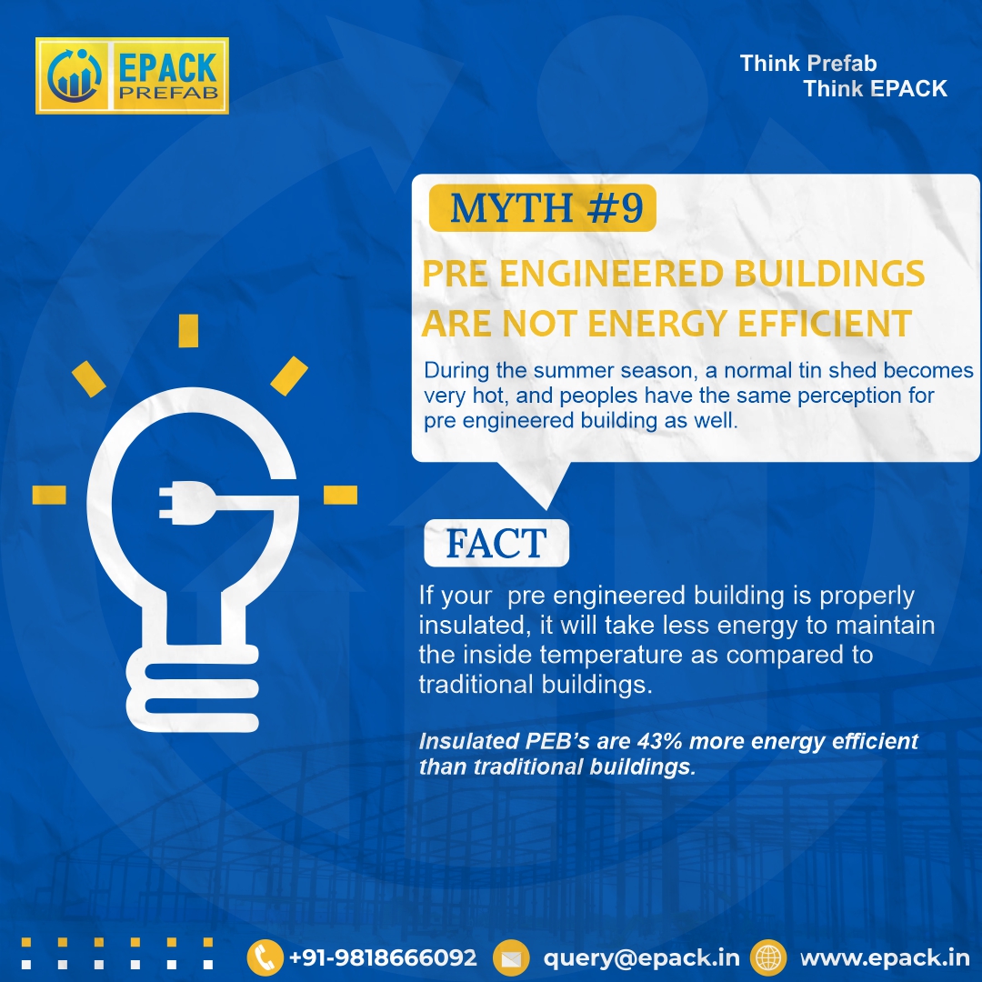 Bent_pen's tweet image. Pre-Engineered Buildings Aren&apos;t Energy Efficient

With proper insulation and a cool roof, PEB can maintain a comfortable interior with less energy than a traditional building.

#EPACKPrefab #ThinkPrefab #ThinkEPACK #facts #pebfacts #myths #mythsvsfacts #preengineeredbuildings
