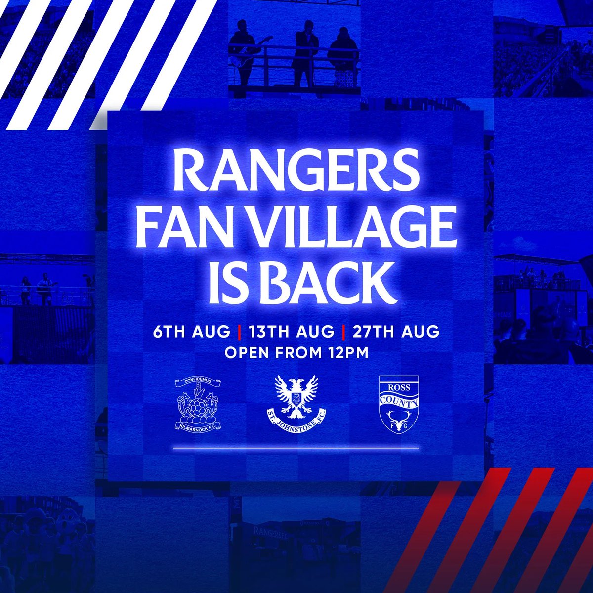 🥳 The Rangers Fan Village Returns for Season 2022/23!

📅Rangers v Kilmarnock.
💙Legend Richard Gough
🎙️Q&amp;A with <a href="/__meganbell__/">Megan Bell</a> 
🤩<a href="/NathanEvanss/">Nathan Evans</a> live
🎧DJ <a href="/NicoB123_/">nico 🐕</a>  
🍔Street food including <a href="/PeriRooster/">Black Rooster Peri Peri</a>
⚽️Entertainment for all ages