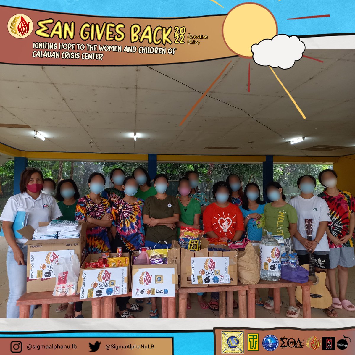 SigmaAlphaNuLB's tweet photo. We, the sisters of the Sigma Alpha Nu Sorority, with our mission to help the community have started the “EAN Gives Back 2022” donation drive that is aimed to ignite hope to the women and children of the Calauan Crisis Center, in Calauan, Laguna. https://t.co/AKopNz8ZWm