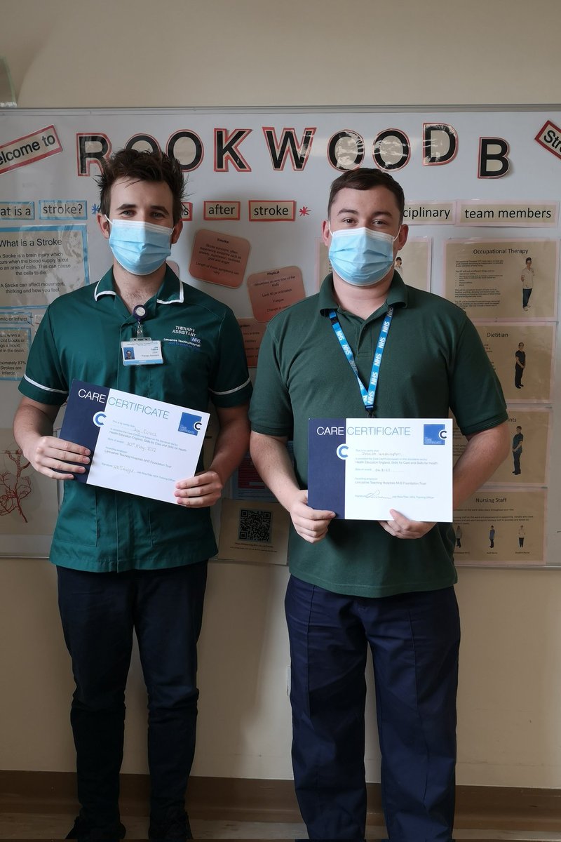 Congratulations to Jay Collins (Band3 Senior Therapy Assistant) and Joe Washington (Band4 Trainee Therapy Assistant Practitioner) on completing their Care Certificates 👨🏻‍🎓😁  @LancsHospitals #CareCertificate #Completed #InServiceTraining #Development #SignedOff