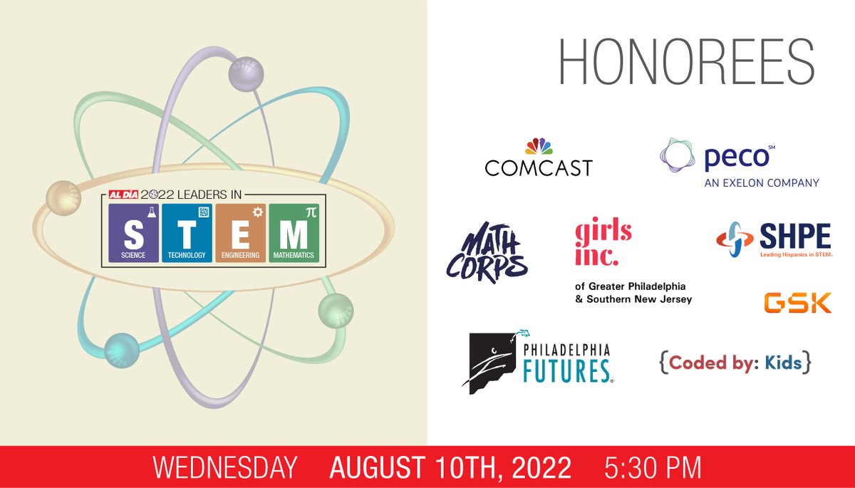 Join #ALDIALIVE in celebrating the 2022 TOP LEADERS IN STEM on August 10th. 

Thank you @comcast @PECOconnect @math_corps @girls_inc @SHPE @PhillyFutures @codedbykids and @GSK for proactively fostering diversity in #STEM.

Get your tickets here: aldianews.ticketleap.com/leaders-in-ste…