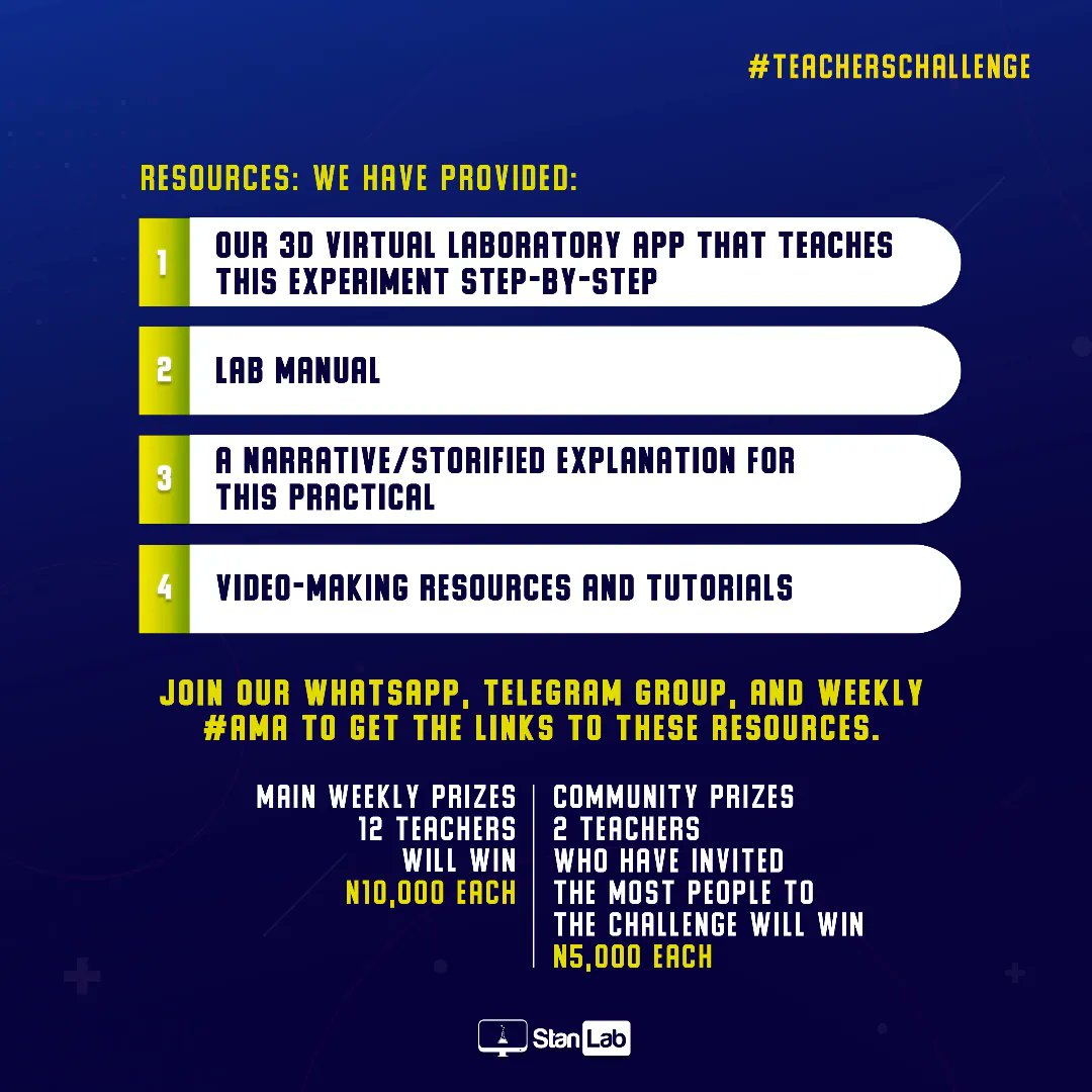 StanLabHQ's tweet photo. WEEK 2 CHALLENGE IS LIVE!!!
The first and most important step is to register for the challenge, https://t.co/u3KtrWD93Z.
Participate, then, you get a chance to win #10,000 and a lot of amazing prizes.
@OgbeniDipo
#StanLabTeachersChallenge #StanLabExamPrep https://t.co/ItmFMqfjO8