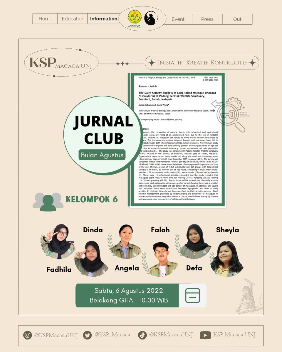 Assalamualaikum, Halooo semuanyaa👋🐒

Jangan lupa meluangkan waktunya untuk mengikuti JURNAL CLUB yang akan dilaksanakan pada:

📆 Sabtu, 6 Agustus 2022
⏰ 10.00 WIB - selesai
📍JC akan dilaksanakan secara offline di belakang GHA

#KSPMacacangejurnal
#inisiatifkreatifkontributif
