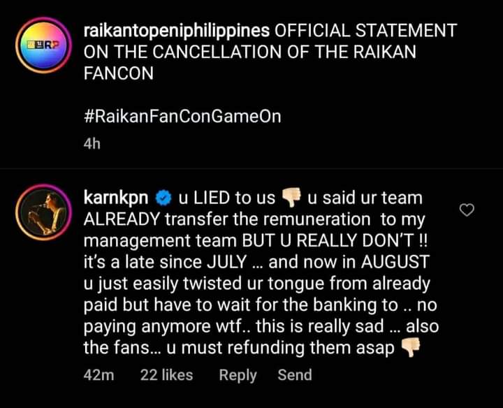 MackyyMadam's tweet photo. Thai BL Actor Karn on Raikan Fancon said "U Lied to us" this is so embarrassing.

Karn Kasidej Hongladaromp from #GreyRainbow and #DearDoctorImComingForYourSoul once again calls out Raikantopeni Philippines over the Raikan fancon payment issue. 
#RaikanFancon #RaikanFanConGameOn https://t.co/7GWyvMO6HU