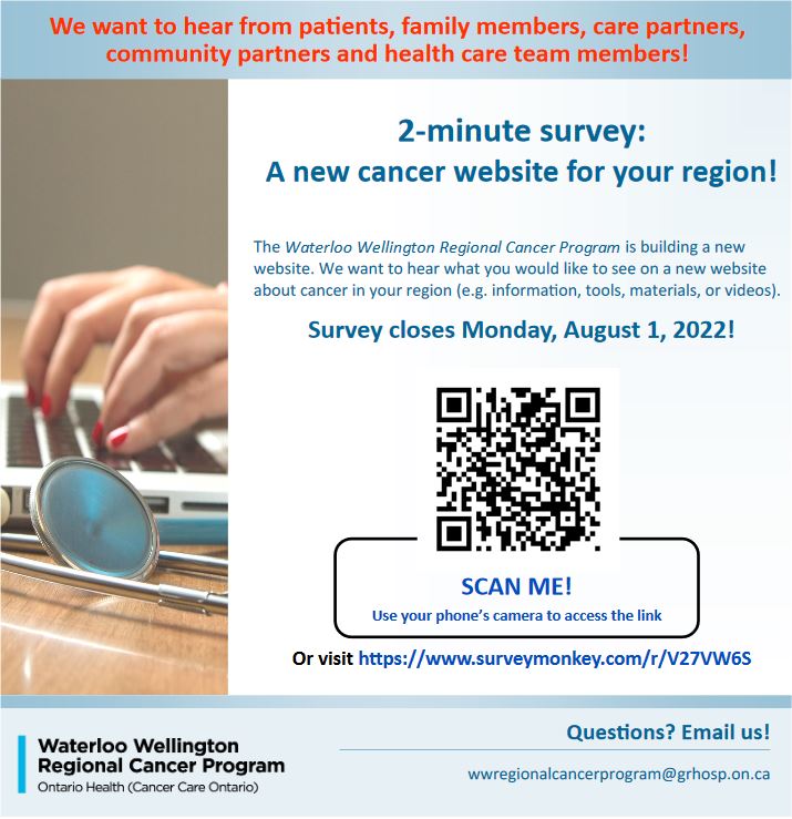 The regional cancer program is building a microsite! If you have interacted with the cancer system in any way, you can help them out by filling out this survey before the August 8th extended deadline: surveymonkey.com/r/V27VW6S