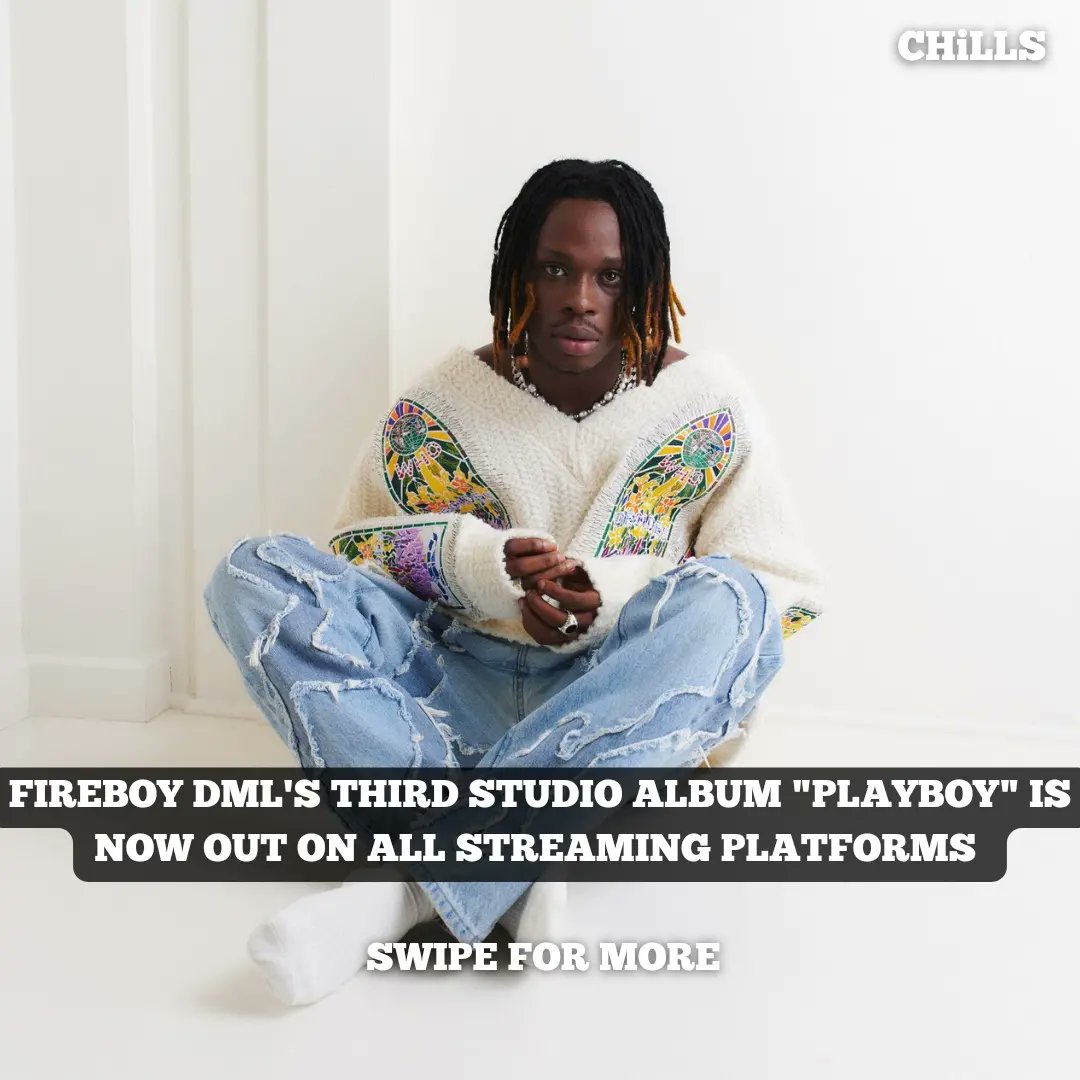 ChillsCentral's tweet photo. Fireboy Dml's third studio album "Playboy" is now out on all streaming platforms โจ
What's your favorite track off @fireboydml 's album ?
#fireboydml #playboy #fireboy #fireboymusic #playboyalbum Rema | Soro Soke #Ashawo Chris Brown | Afro Highlife https://t.co/JzHsgseu6d