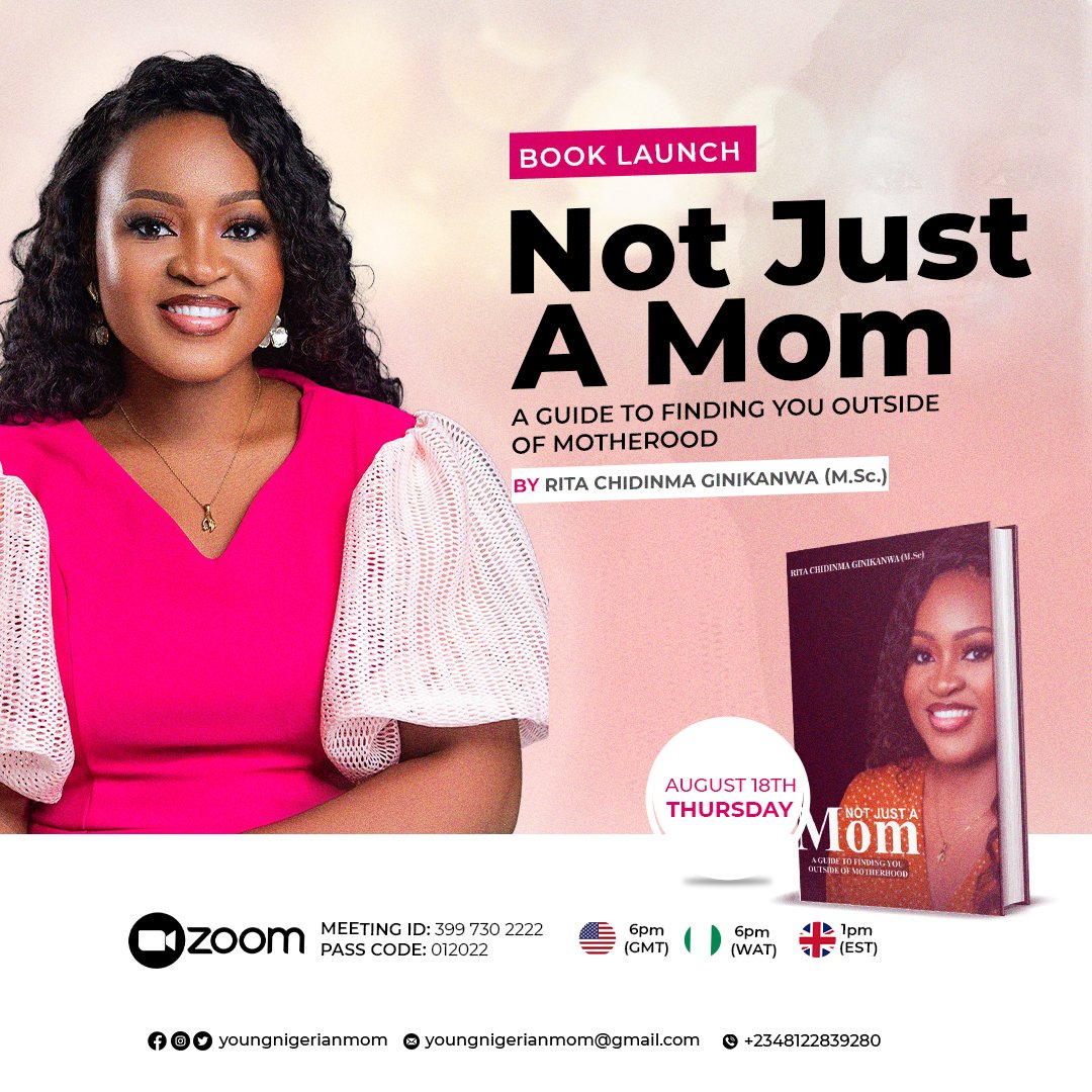 RitaChidinma_'s tweet photo. Hiii Twitter 😃, You're invited to my book launch on Thursday, 18th August by 6pm WAT. Hope to see you!🥳
#ritachidinma #motherhood #notjustamom #AuthorsOfTwitter https://t.co/V4MqHYLUkm