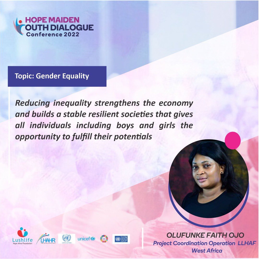 “Reducing inequality strengthens the economy and builds a stable resilient societies that gives all individuals including boys and girls the opportunity to fulfill their potentials” - OLUFUNKE FAITH OJO Project Coordination Operation LLHAF West Africa @phunkyploxy