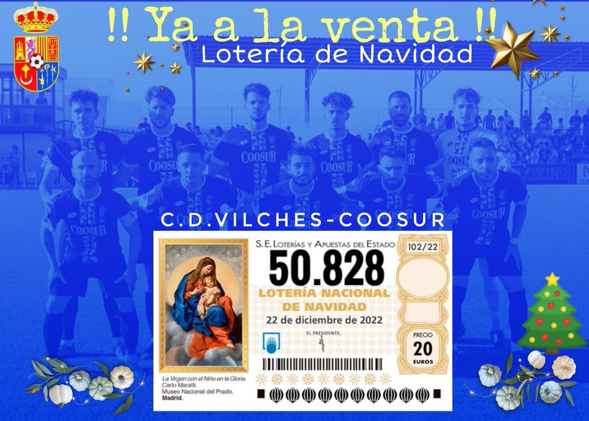⚽💙🤍  Ya está a la venta la loteria de Navidad del C.D. Vilches-Coosur. Podréis conseguir los décimos en los siguientes lugares: 

⚪ Bar Ginés
🟦 Estanco Loli
⚪ Bar Las Olas
🟦 Bar Pichi 
⚪ Bar Cuatro Caminos
