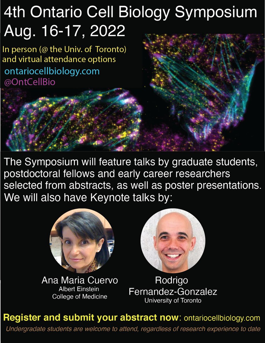 Only 4 more days (Aug. 8th) to register for the Ontario Cell Biology Symposium! 🔬🧫🦠 😎

We have great talks by our Keynote speakers, >40 talks by ECRs, postdocs and grad students, as well as >80 posters! 

For more information and to register: ontariocellbiology.com

Pls RT!