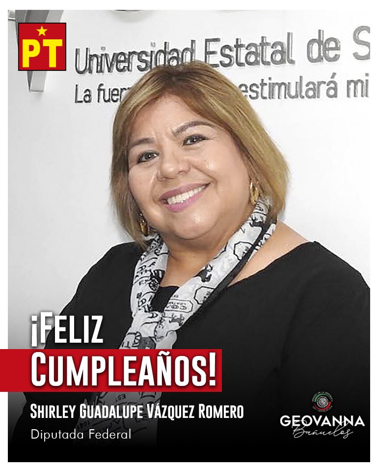 Geovanna Bañuelos (@geovanna_b) on Twitter photo ¡Muchas felicidades Diputada <a href="/ShirleyVzquez/">Shirley Vázquez</a>!
Deseo sea un día extraordinario en compañía de sus más cercanos.
Sigamos trabajando para el bienestar de #México.
#SomosPT ¡Muchas felicidades Diputada <a href="/ShirleyVzquez/">Shirley Vázquez</a>!
Deseo sea un día extraordinario en compañía de sus más cercanos.
Sigamos trabajando para el bienestar de #México.
#SomosPT